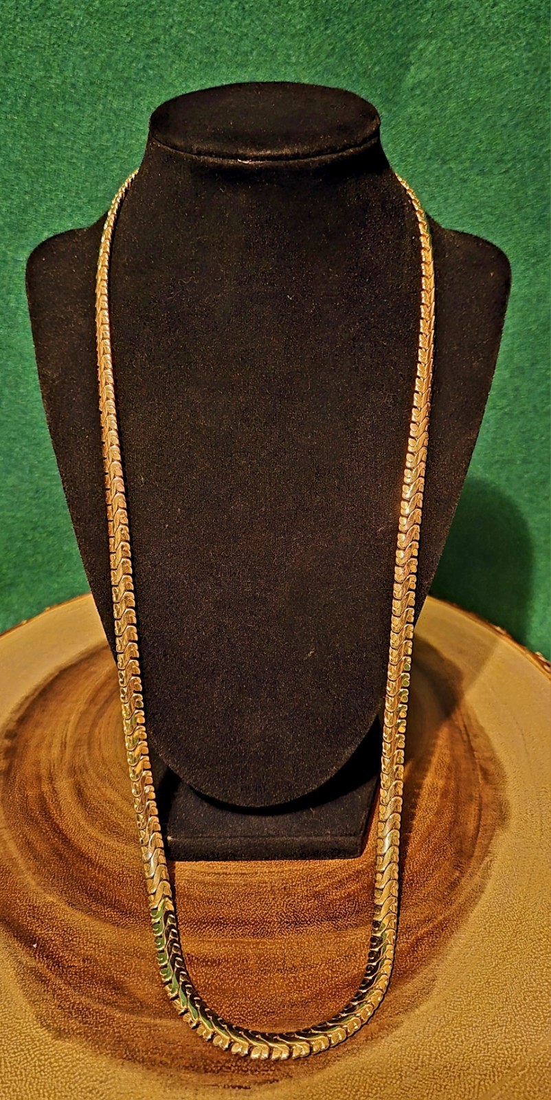 Monet Signed Gold Tone Herringbone Chain Necklace, Box Closure