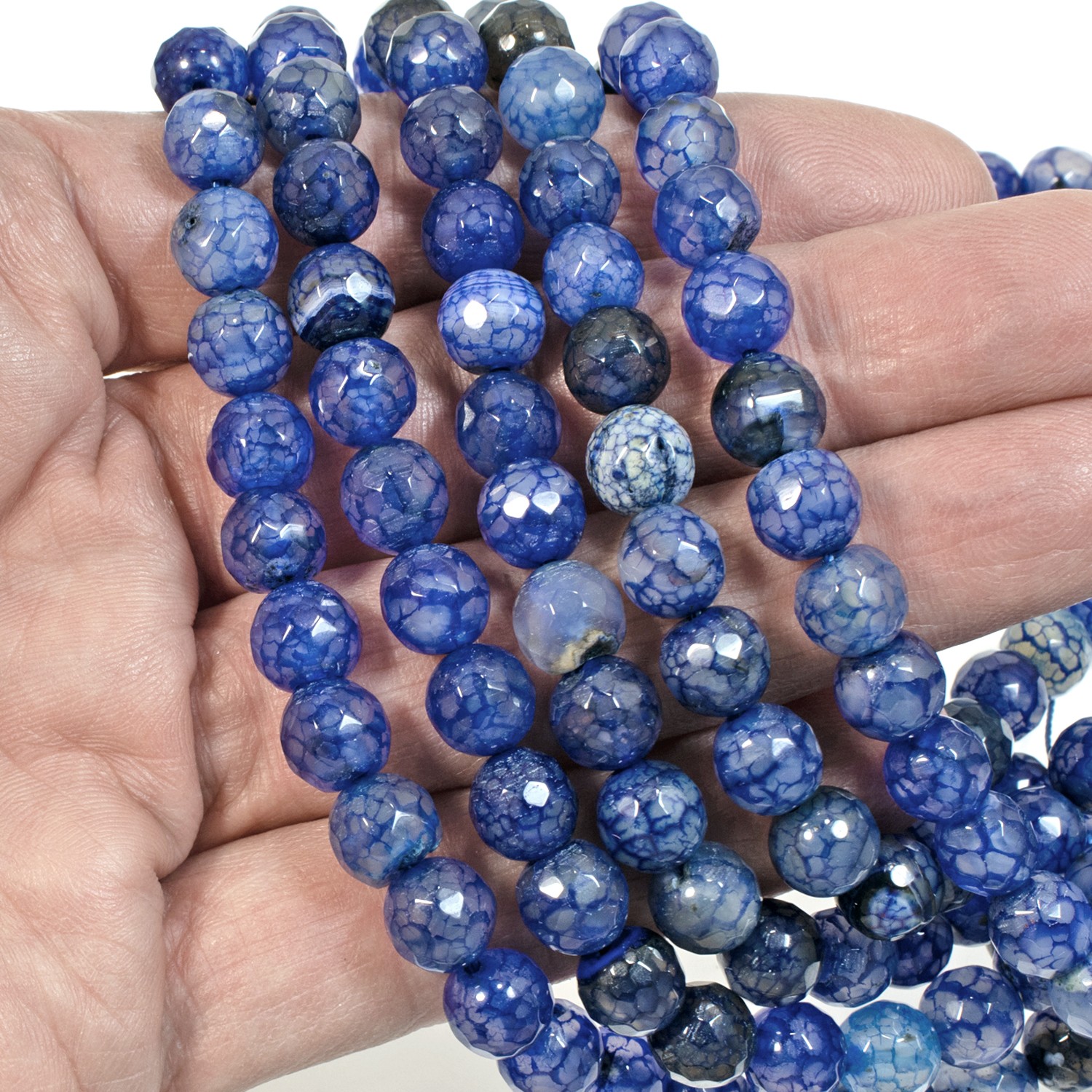 8mm Faceted Blue Dragon Vein Agate Beads, Unique Jewelry Crafting Essentials