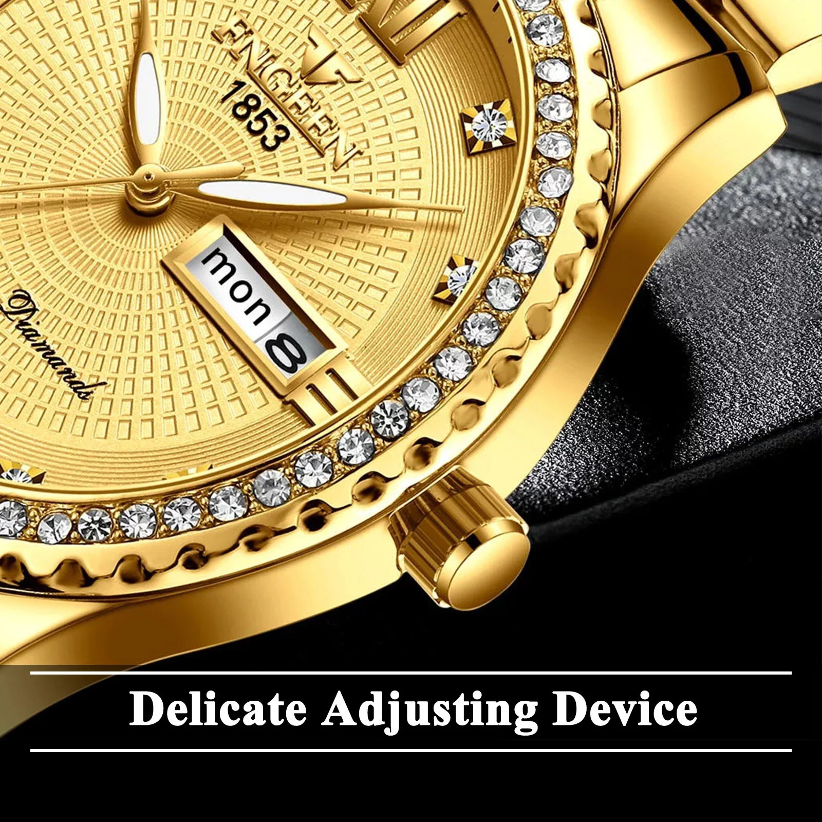 Classic Diamond Gold Watches for Men, Stainless Steel Waterproof Dress Watch, Me