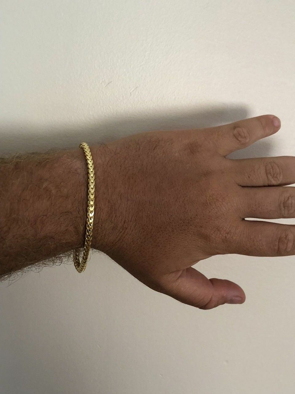 Men’s Thick 4mm Franco Bracelet 14k Gold Plated Solid 925 Sterling Silver Italy