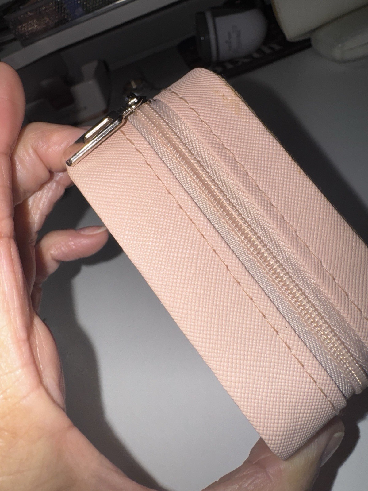 Pink Faux Leather Zip-Around Travel Jewelry Case, Velvet Lined