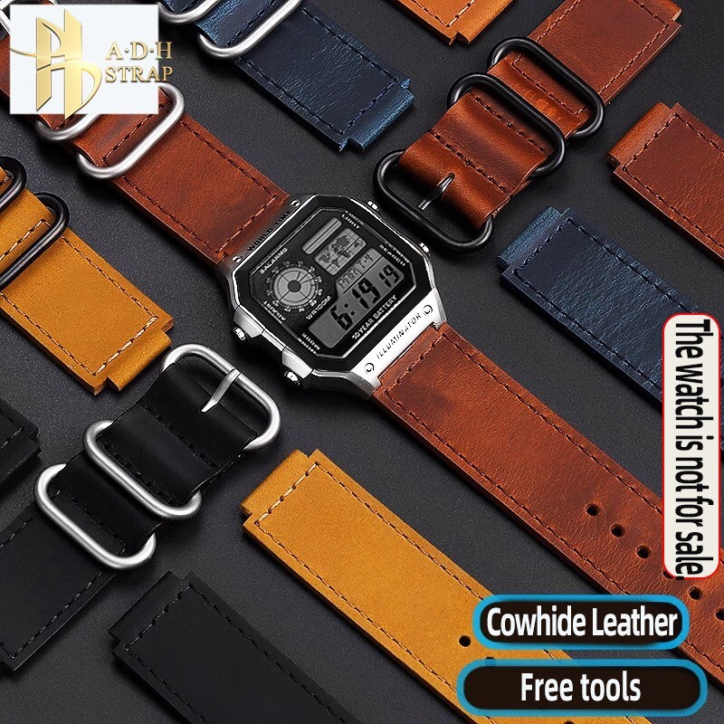 For Casio AE-1200 AE-1300 AE-1500 Retro Frosted Cowhide Strap Convex interface