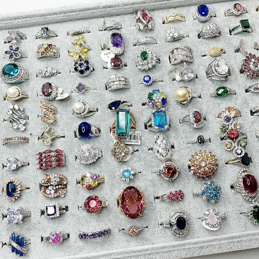 25/50/100/200Pcs Wholesale Mixed Rings Bulk Finger Gemstones Crystal Jewelry Lot
