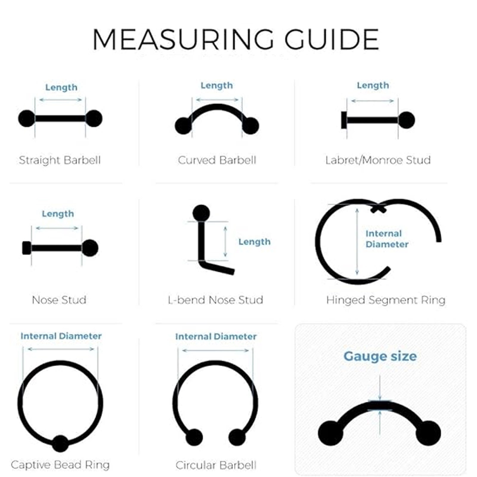 16G 18G 20G Surgical Steel Nose Ring Lip Ear Eyebrow Tragus Helix Stud Piercing