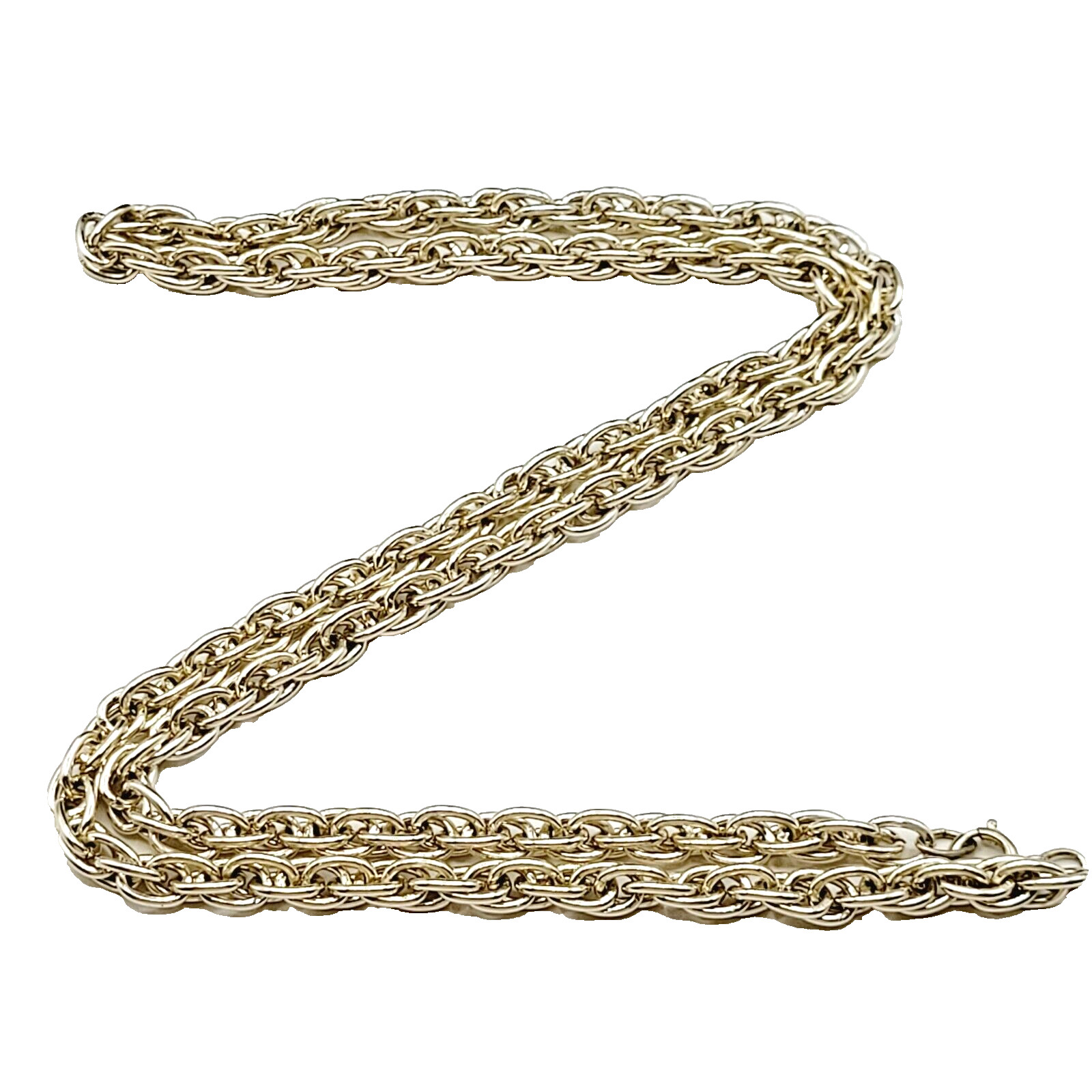 Multi Link Twist Rope Style Chain Very Light Gold Tone Vintage Necklace 30 Inch