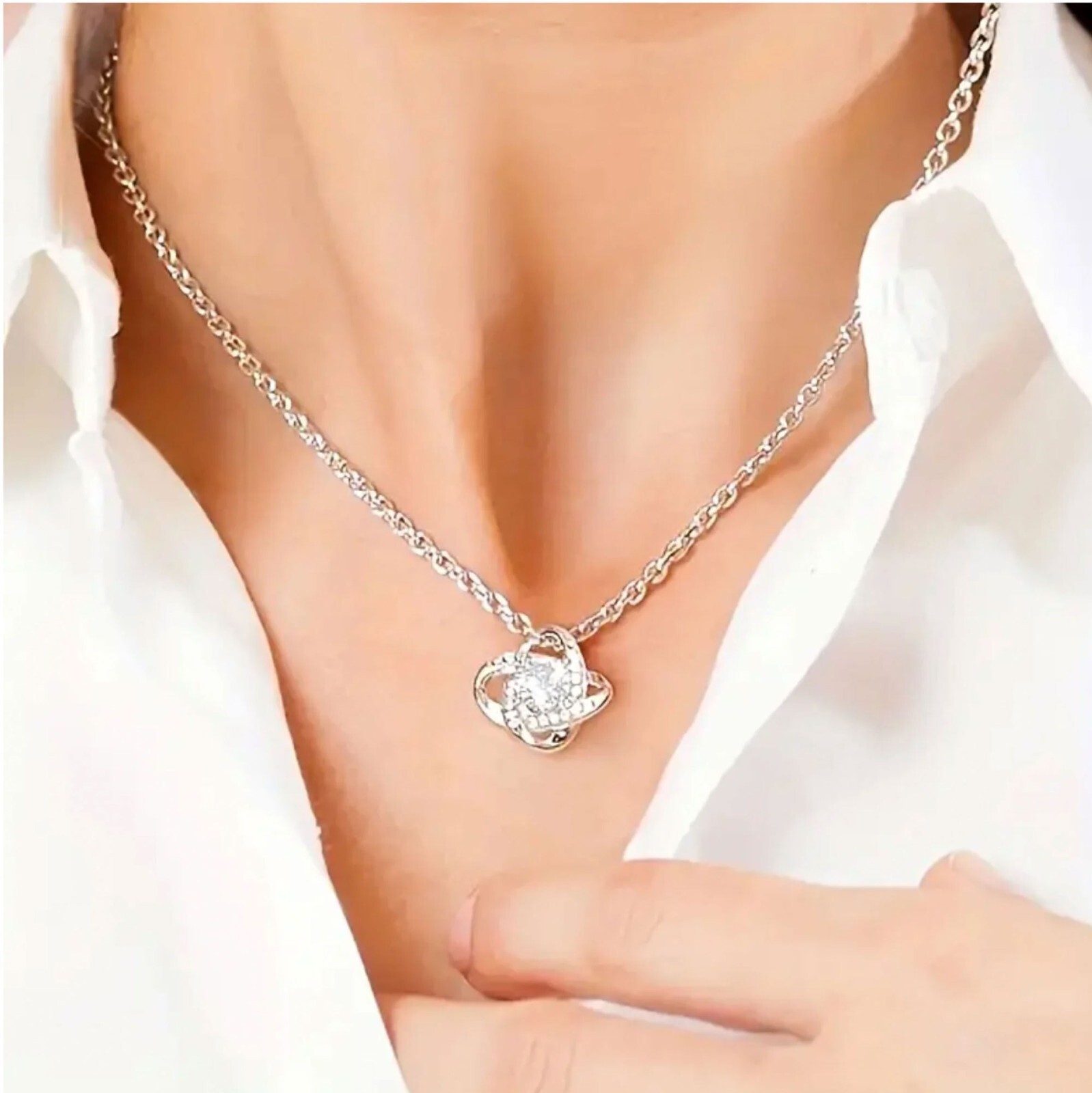Love Knot Moissanite Elegant Design Fashion Pendant 925 Sterling Silver Necklace