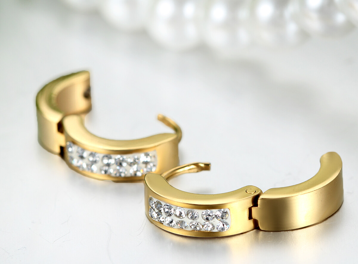 Men’s Women’s Unisex Stainless Steel Rhinestone Charm Hoop Huggie Earrings 2PCS