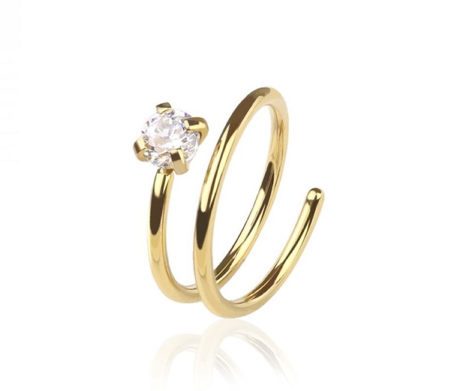 Stainless Steel Double Hoop w/ 2.5mm Clear CZ Nose Ring Annealed Silver & Gold