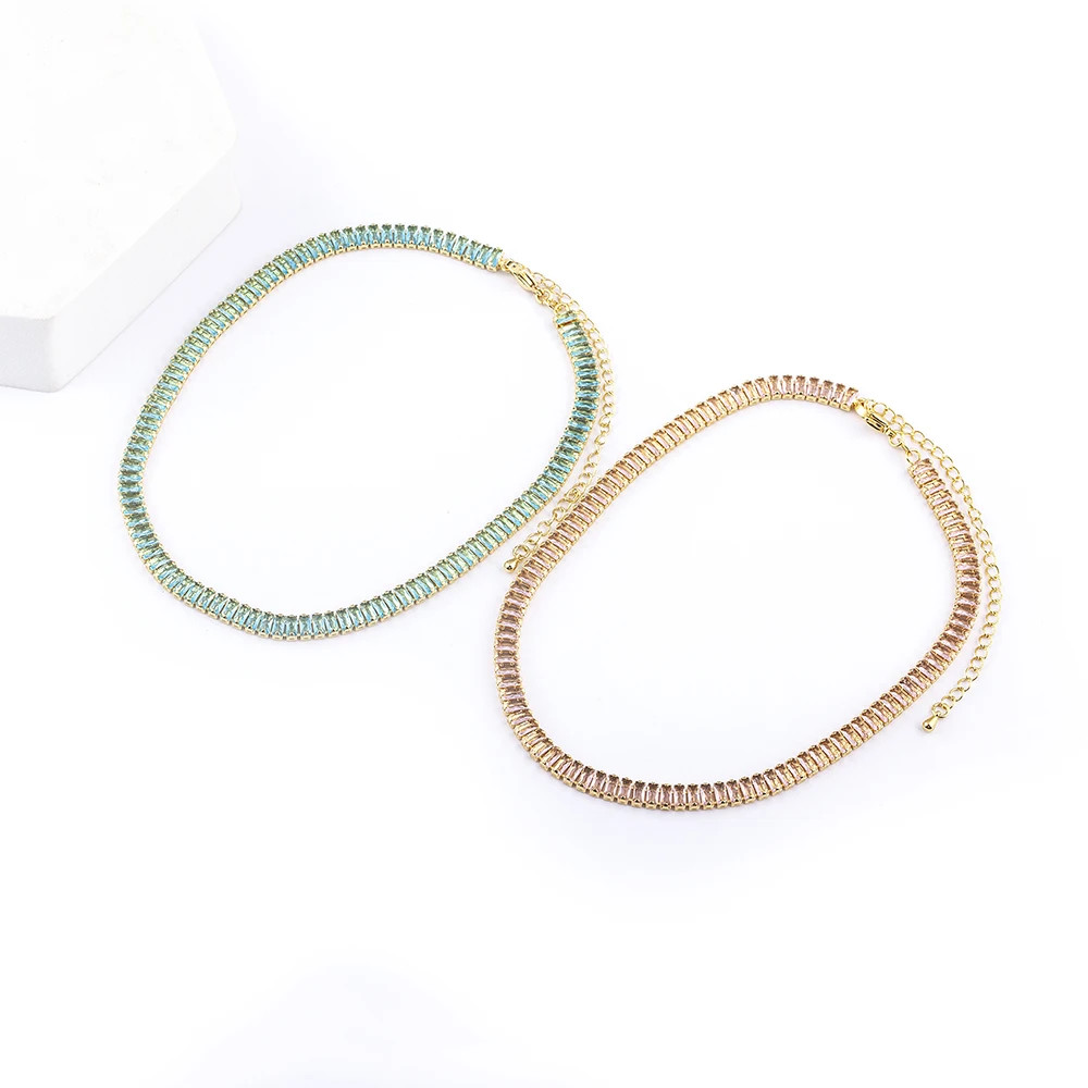 Classic Colorful Tennis Necklace Men and Women Rectangular Full Zircon.