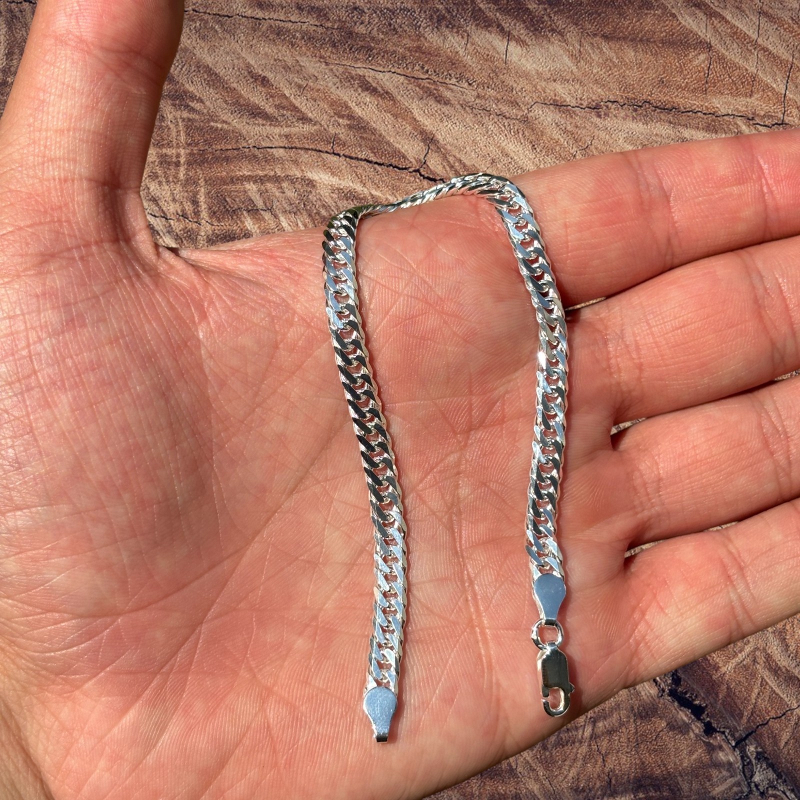 6mm Double Curb Link Bracelet – Real Solid 925 Sterling Silver MADE IN ITALY