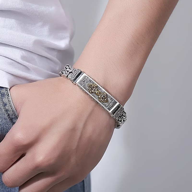 New Silver Color Fashion Jewelry Chinese Style Retro Hipster Men’s Bracelet