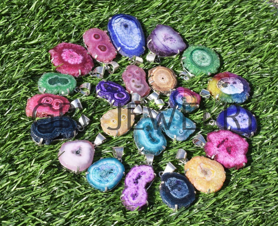 1-500 Pcs Mixed Solar Quartz Pendant Wholesale Lot Bulk: Silver Plated WH-12