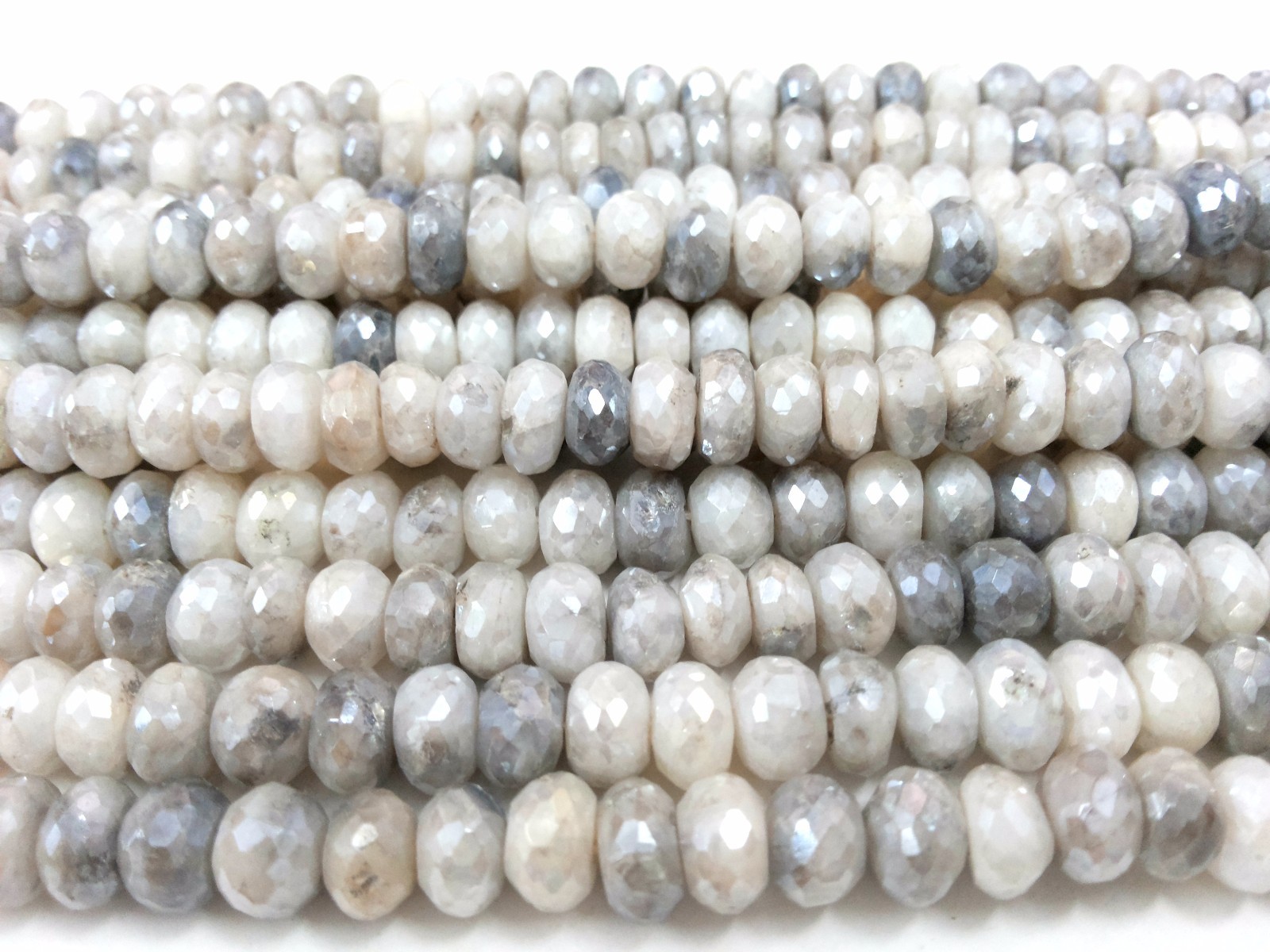 1 Strand Natural Silver Coated Moonstone Rondelle Faceted 7-8mm Beads 10″inch