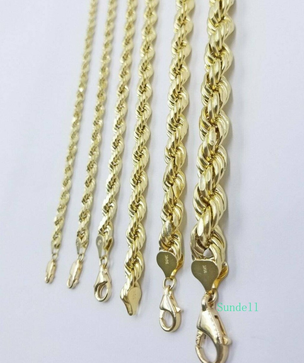 10k Yellow Gold Rope Chain Necklace 18″-30″ Men Women 4mm-10mm Real Gold Hollow
