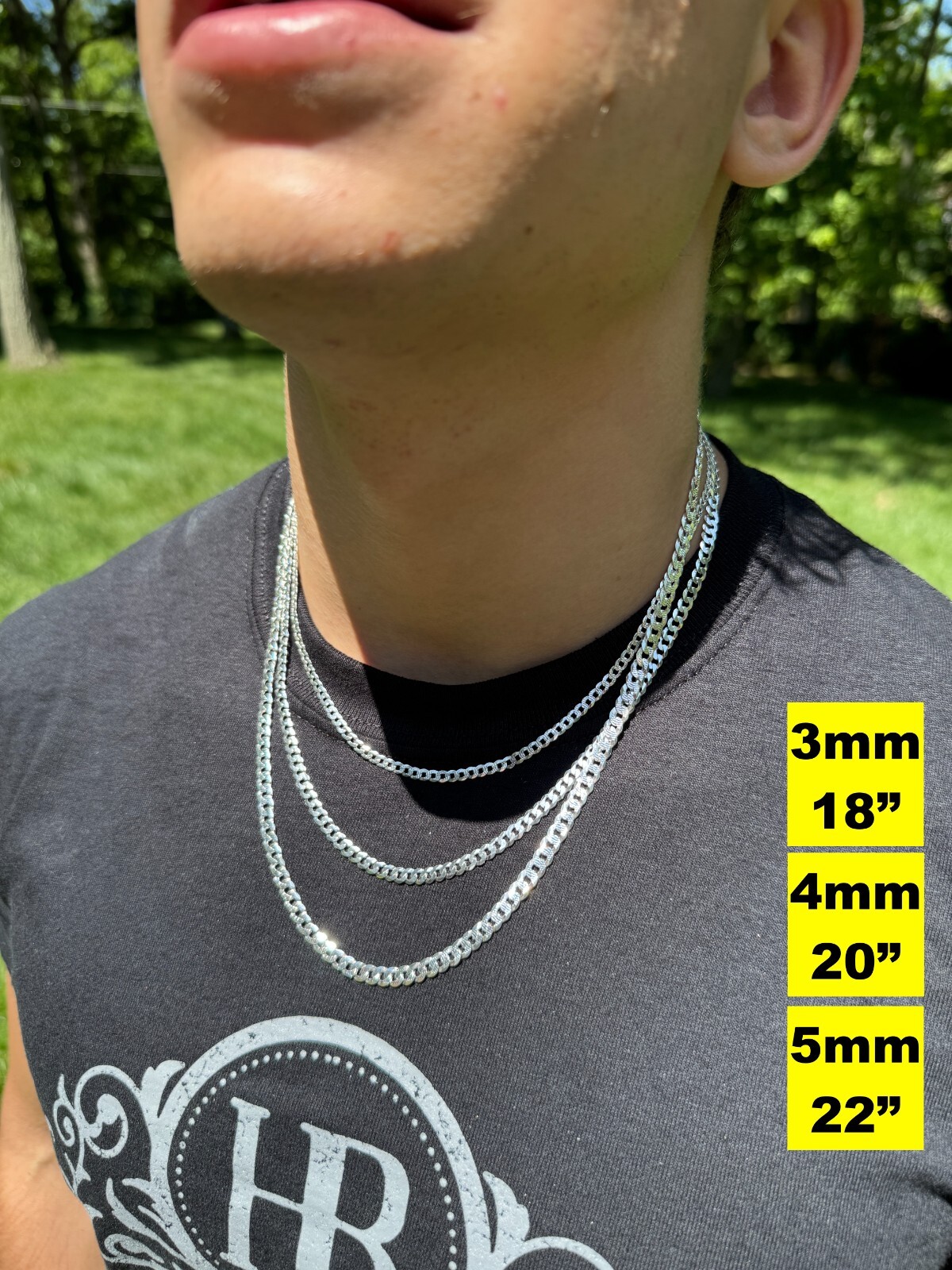 Cadena Cubana Miami Plana Diamantada Plata 925 Sólida Hombre Mujer 3-10.5mm