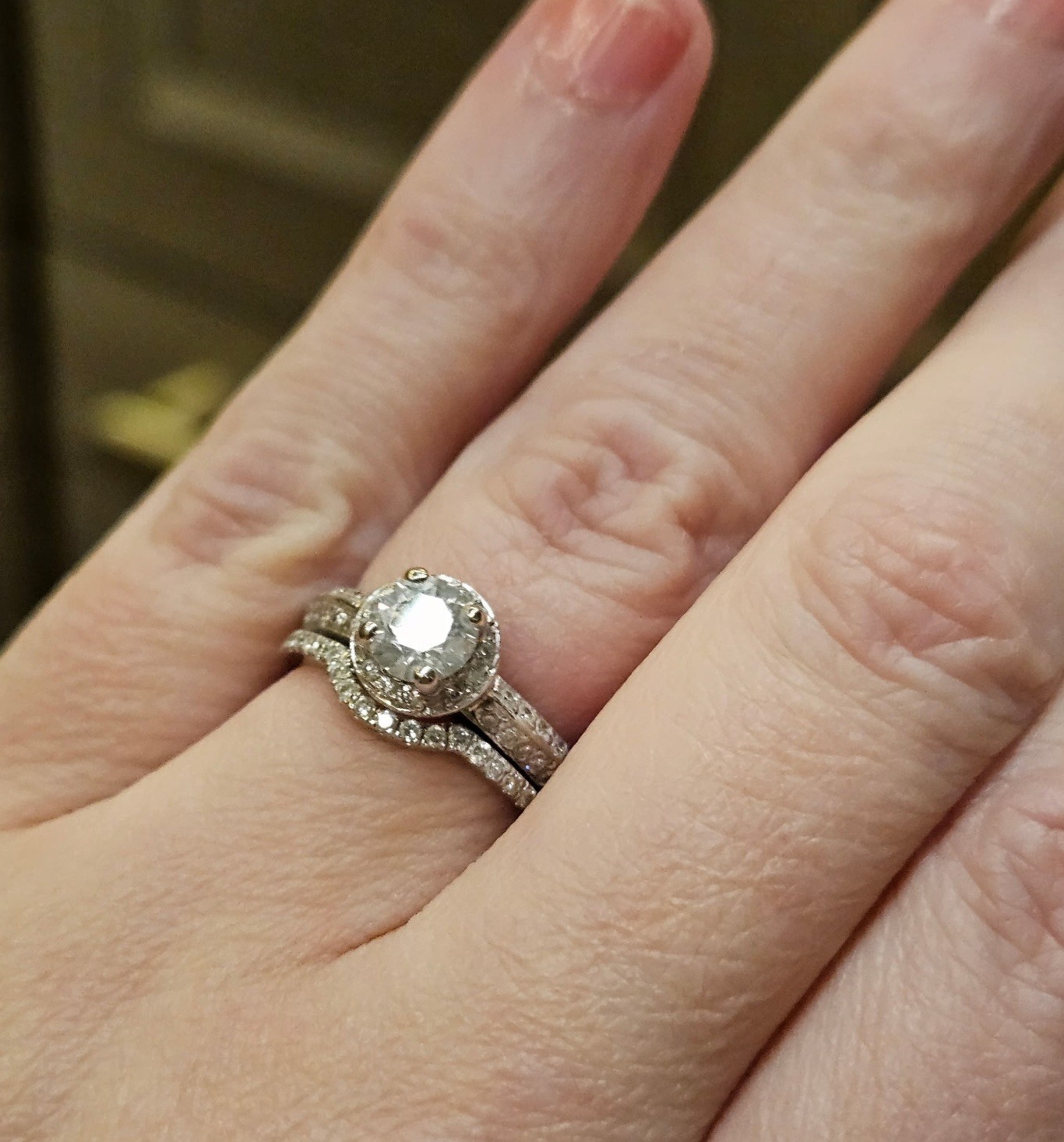 Beautiful Vintage 14k White Gold Diamond Wedding Set. Size 5.75-6.