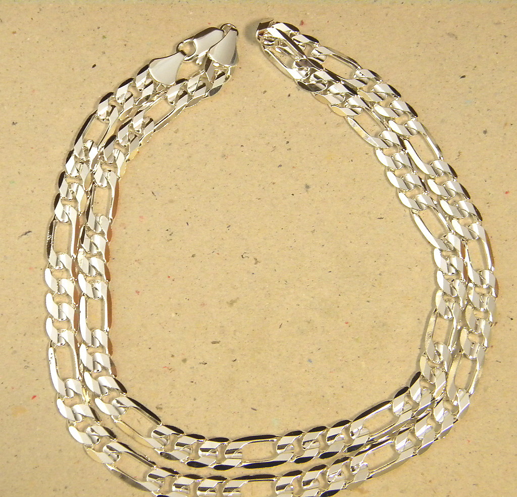 Men’s Large Silver Plated Concave Figaro Necklace 30in inch long 7mm Wide New