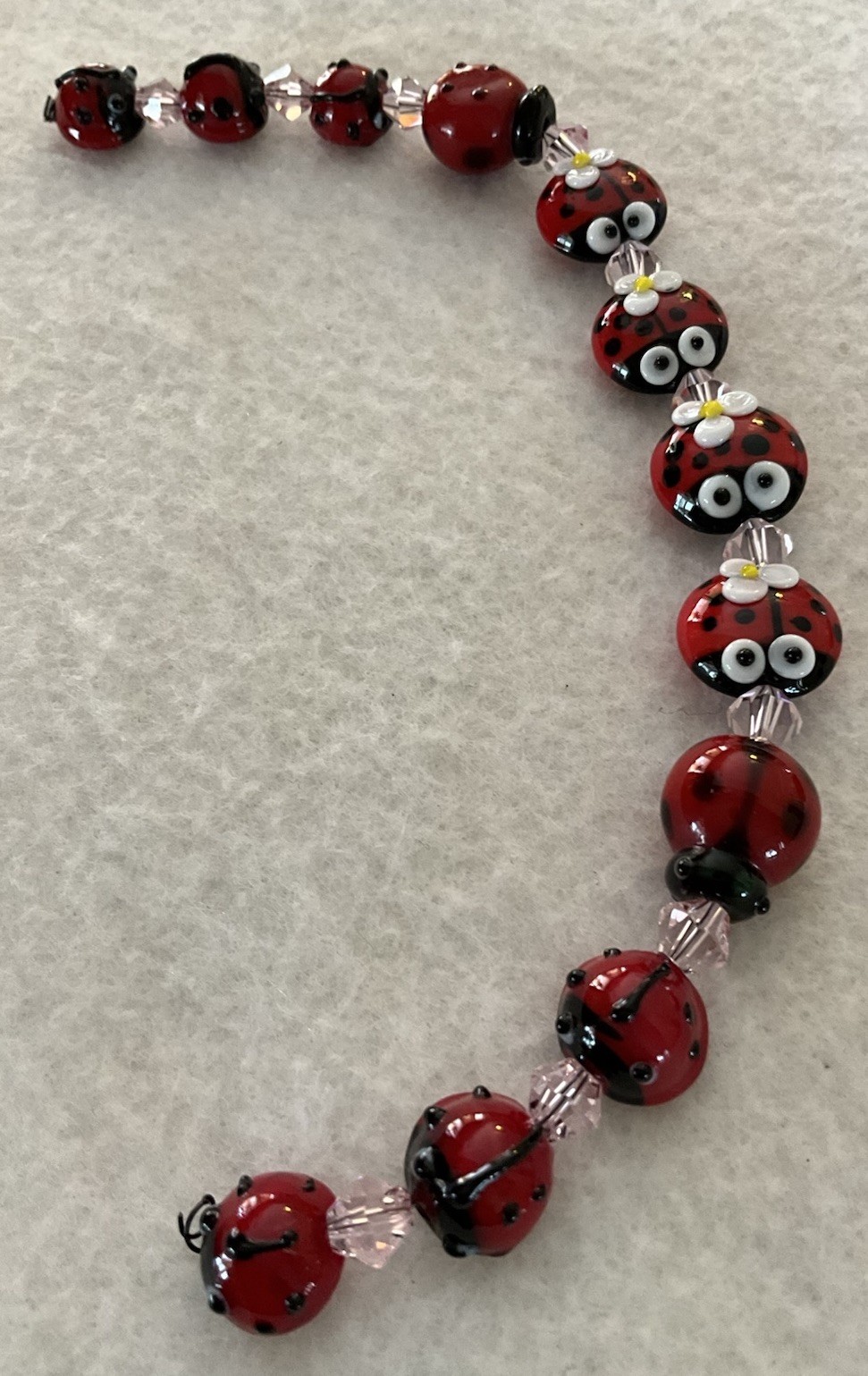 New 8” Strand Assorted Ladybug LampWork Glass Beads 10-14mm/Insect Beads