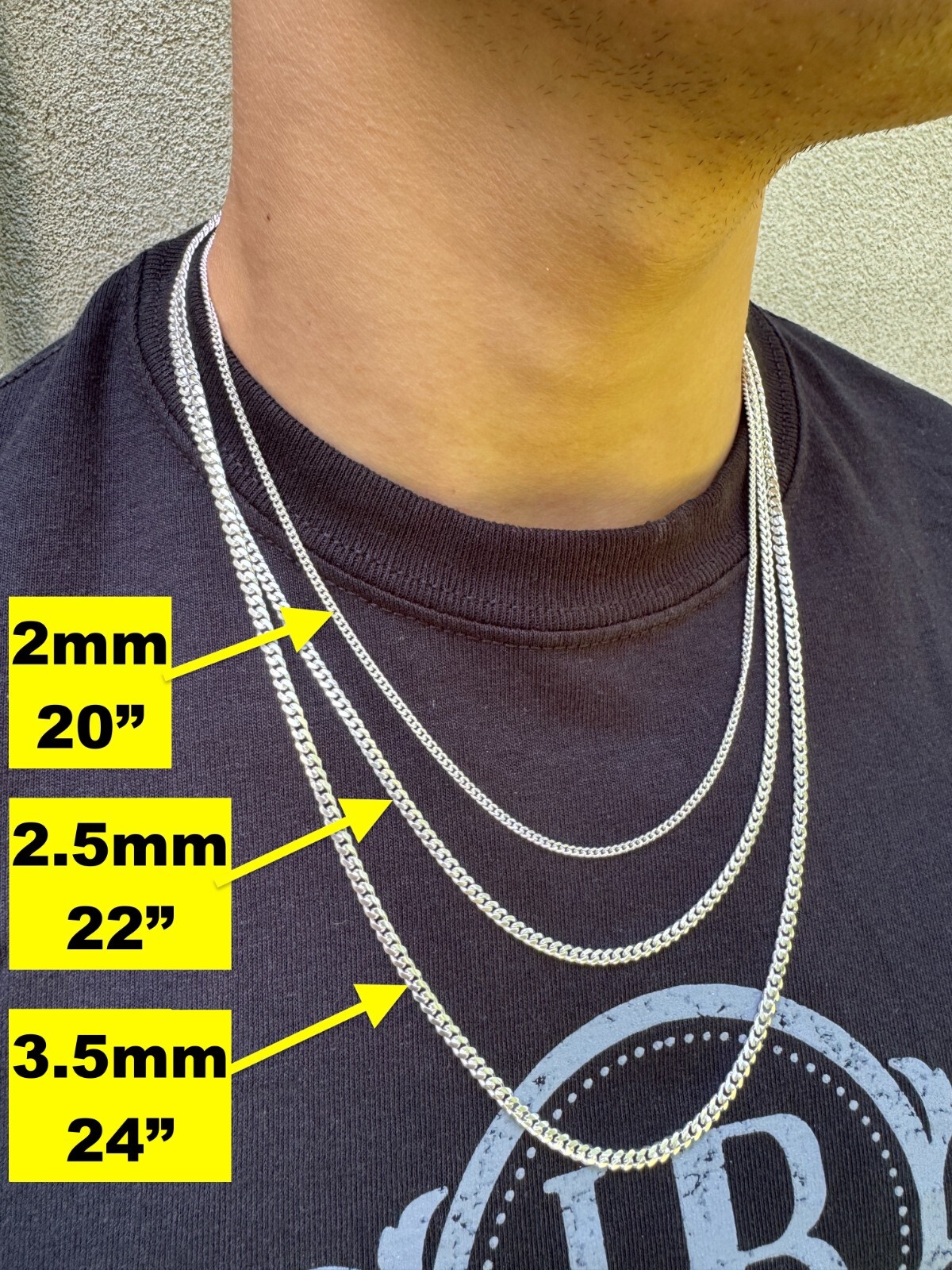 Mens Real Solid 925 Sterling Silver Miami Cuban Chain 2-12mm Heavy Link Necklace