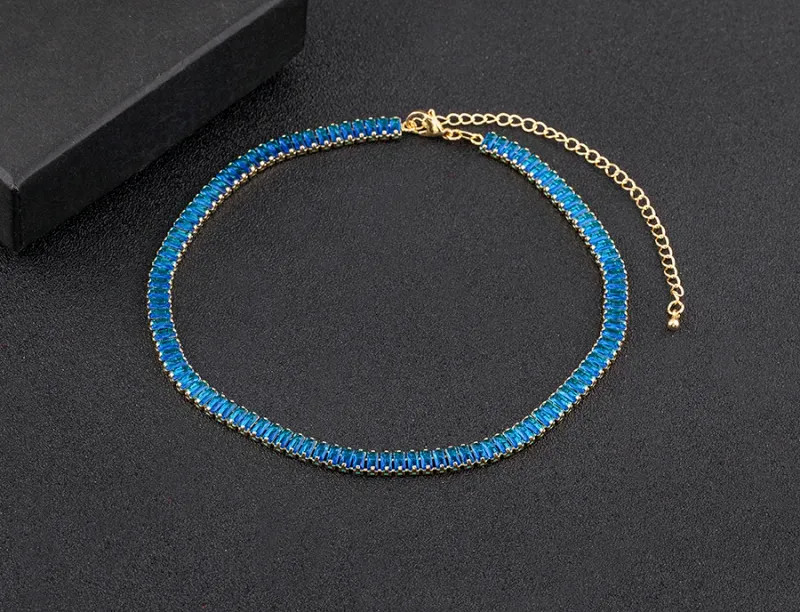 Classic Colorful Tennis Necklace Men and Women Rectangular Full Zircon.