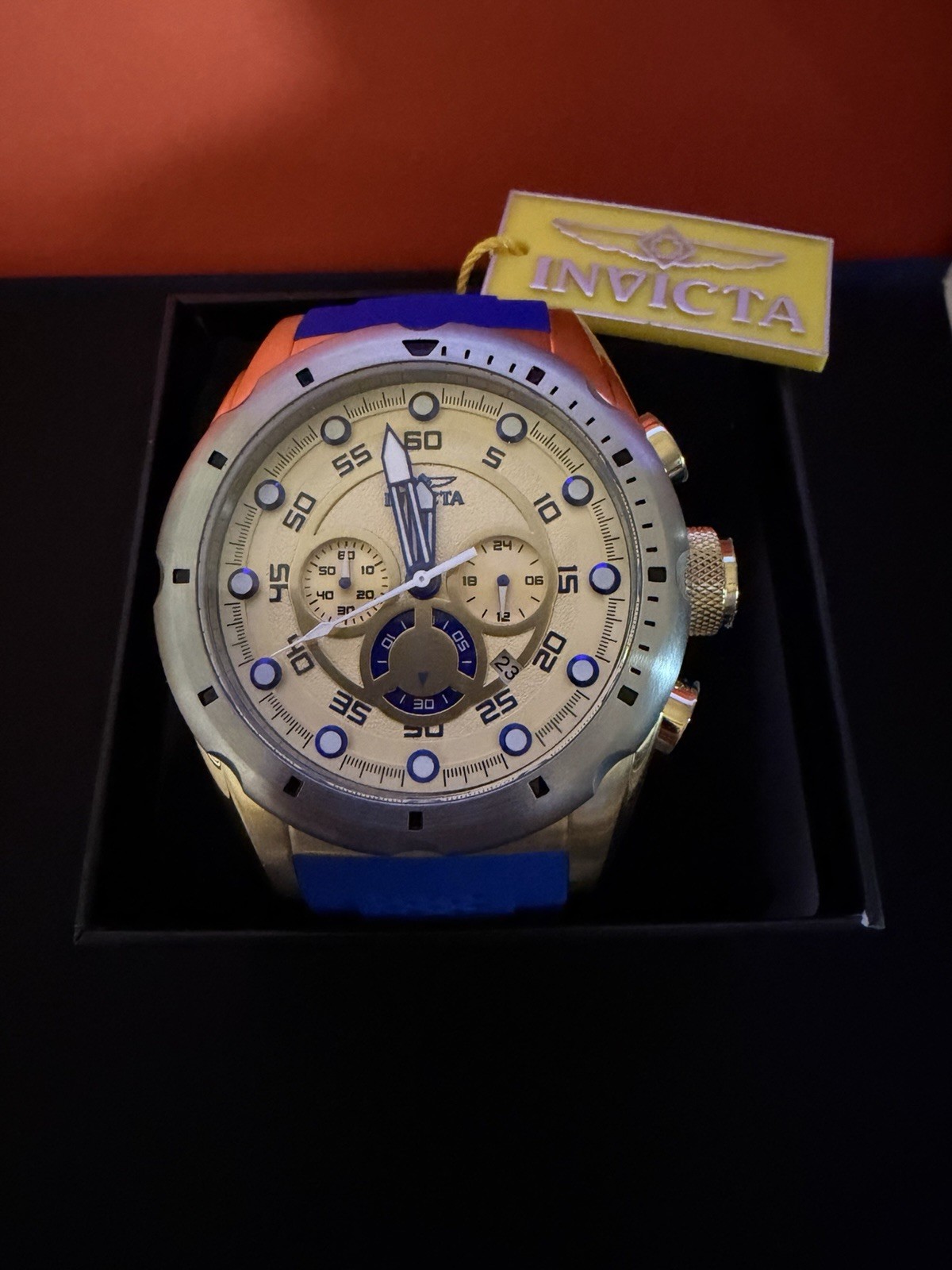 Invicta Speedway 50mm Chronograph Quartz Blue Silicone Gold Silver 100M (20307)