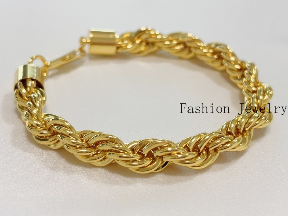 14K Yellow Gold 10.5mm Diamond Cut Rope Chain Link Bracelet Men Women 7.5″