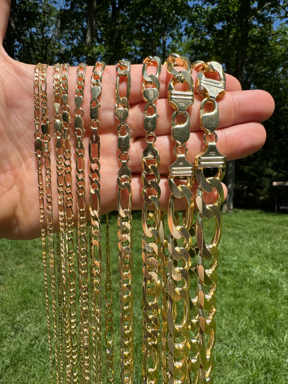 14k Gold Plated Solid 925 Sterling Silver Figaro Chain Bracelet ITALY 2.5-10mm