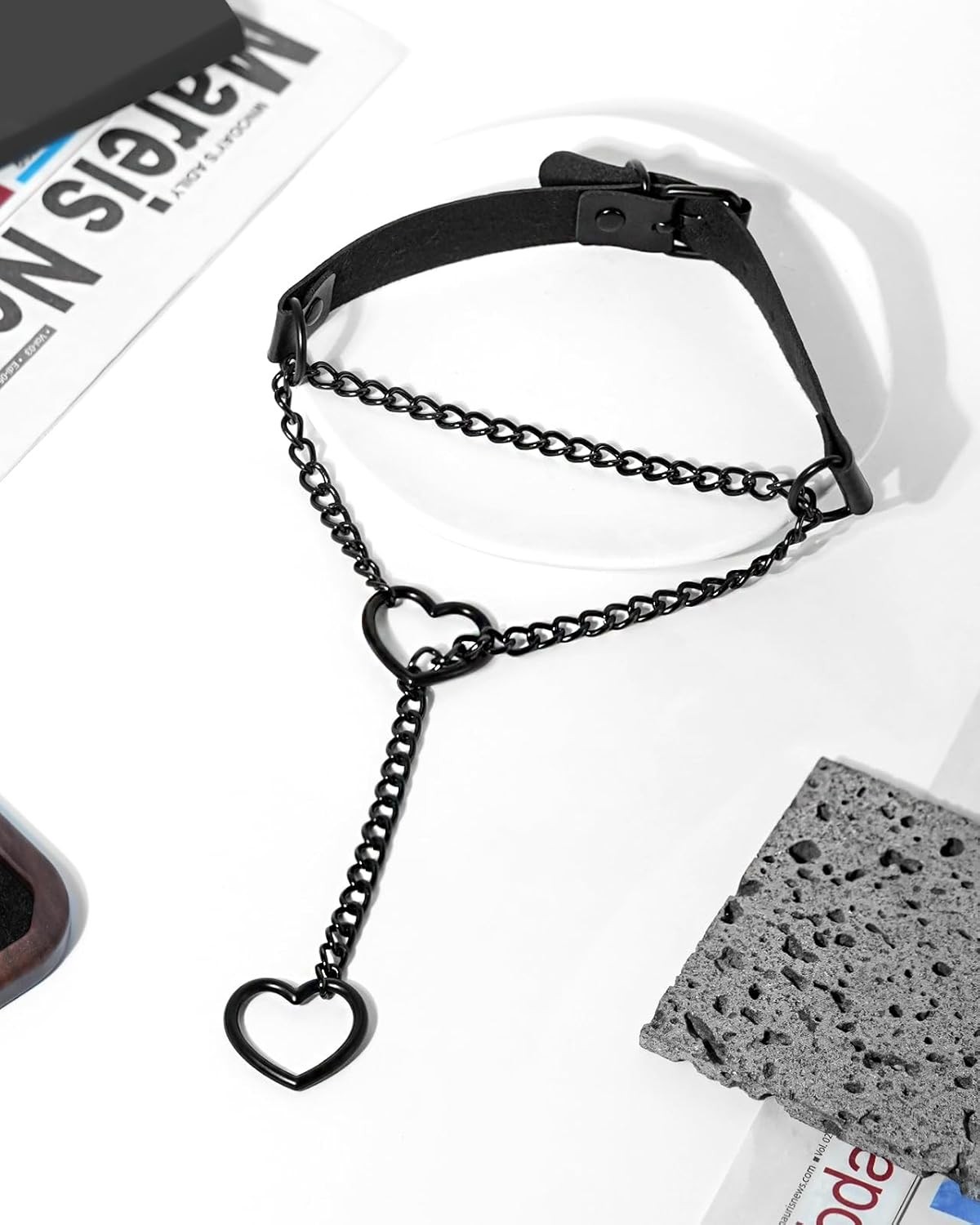 2PCS Black Choker Necklace for Women Leather Chokers Collar and Leash Set Got…
