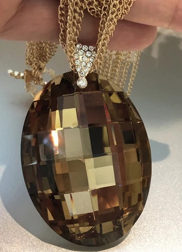 14K Gold Plated Chain Brown Big Oval Pendant Sweater Necklace Toggle Clasp