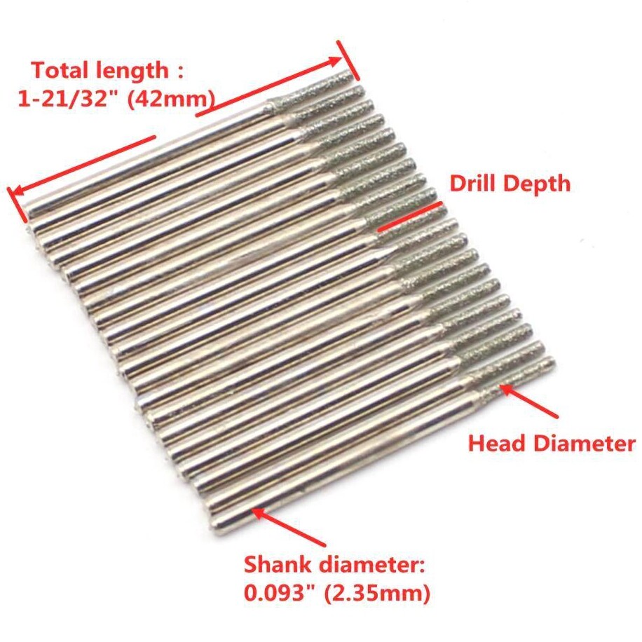 60Pcs 0.4-1.5mm Diamond Drill Bits Set Drilling Jewelry Lapidary Tools For Stone