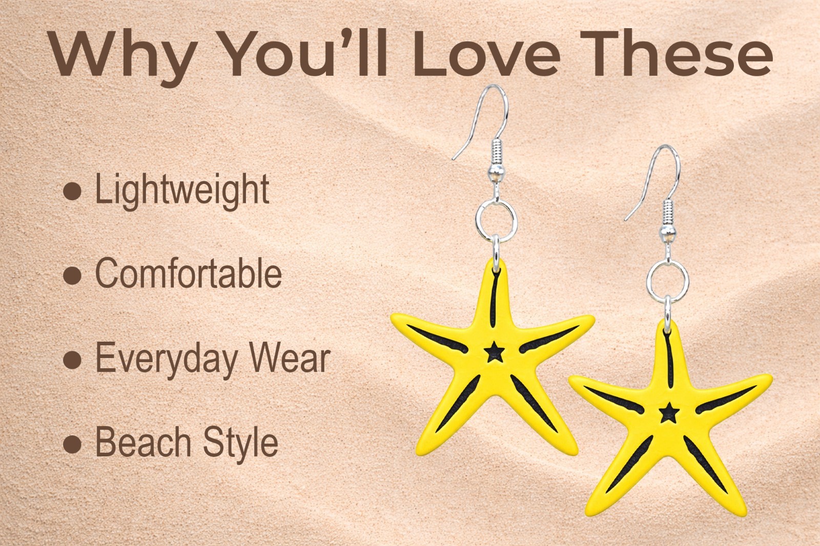 Starfish Earrings Dangle Beach Ocean Coastal Jewelry Lightweight Handmade