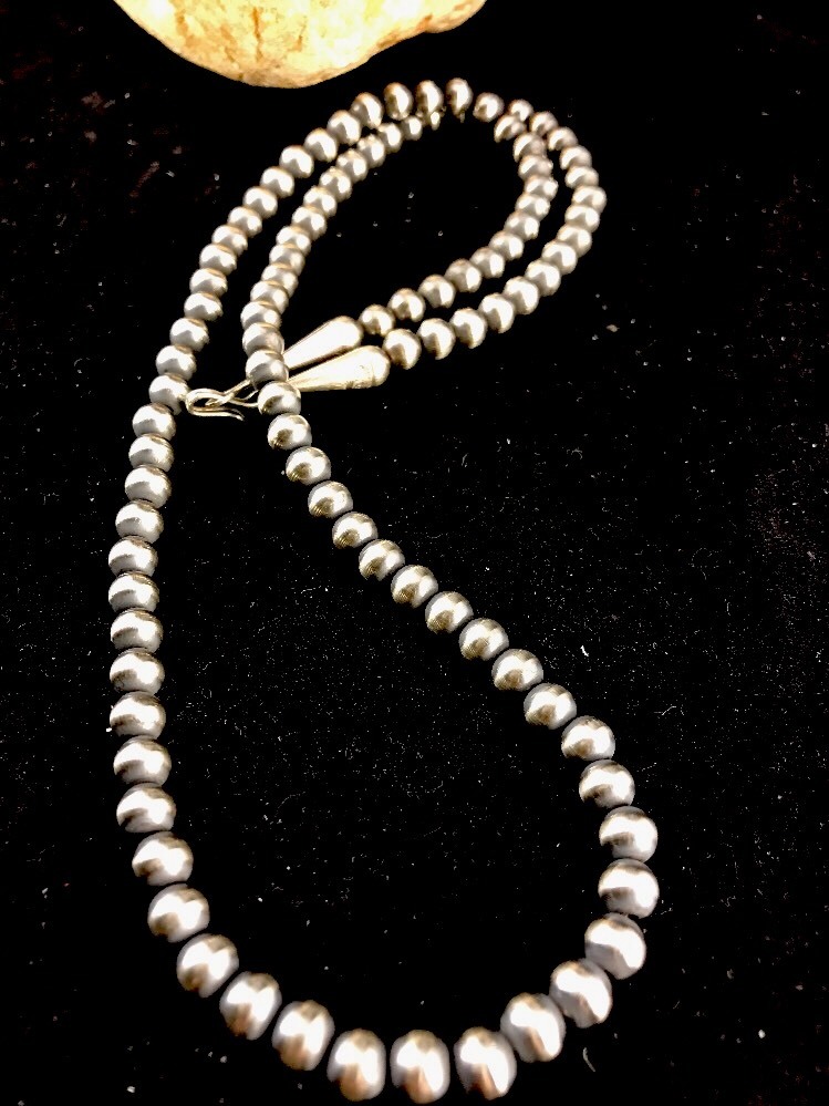 Southwestern 3mm Sterling Silver Pearls 20″ Hook Eye Cone Necklace