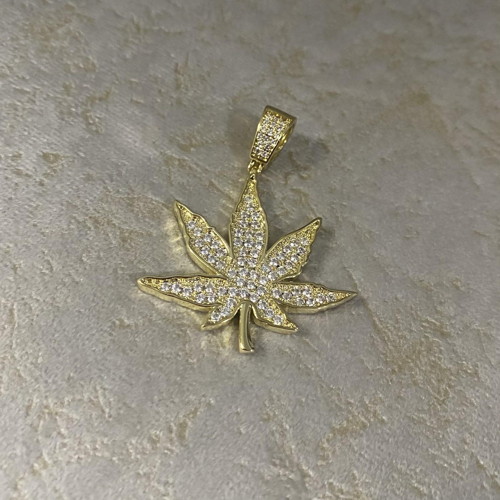 Gold Cuban Zircon Hip Hop Marijuana Pendant Necklace