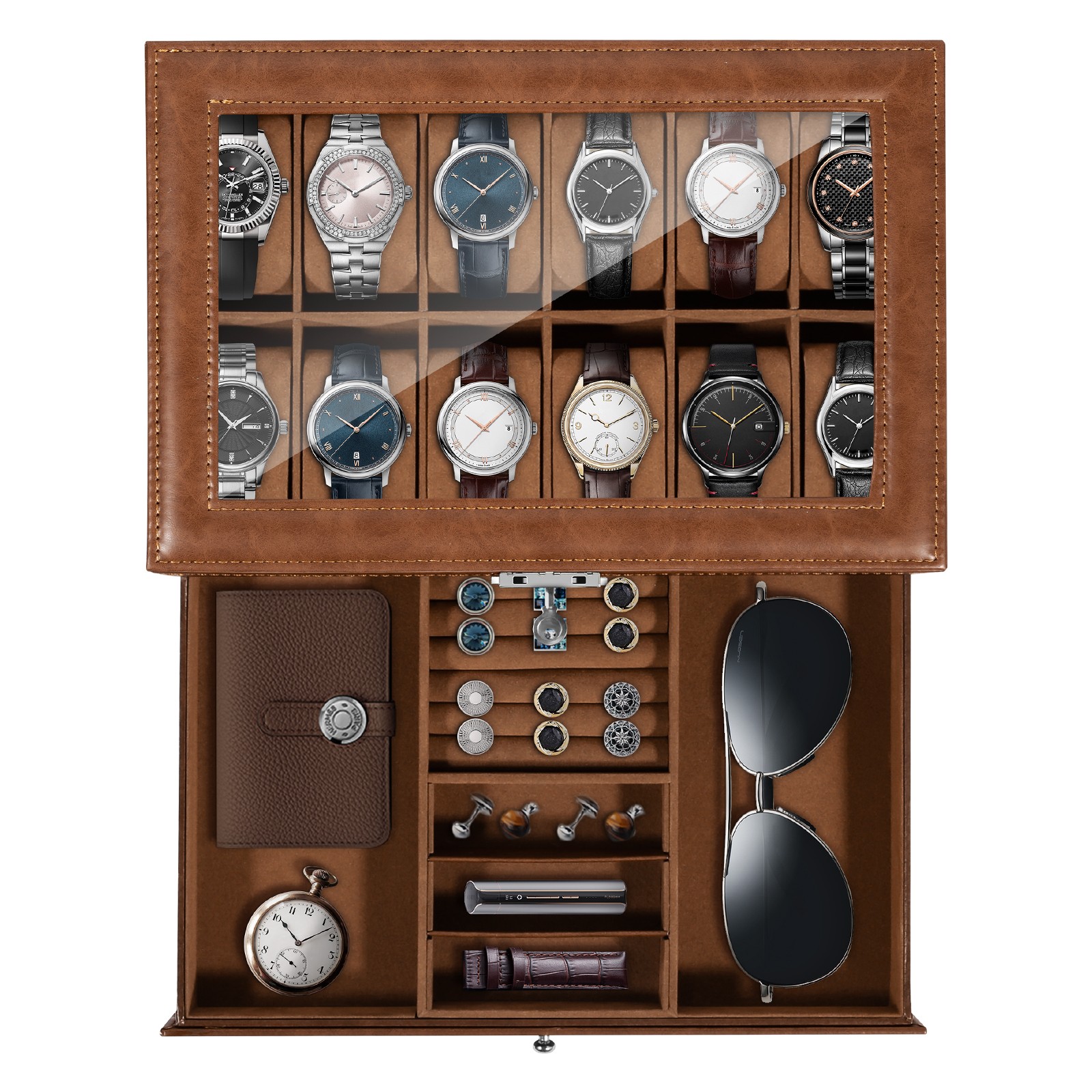 3/6/8/10/12/24 Slot PU Leather Watch Box Organizer Jewelry Display Storage Case
