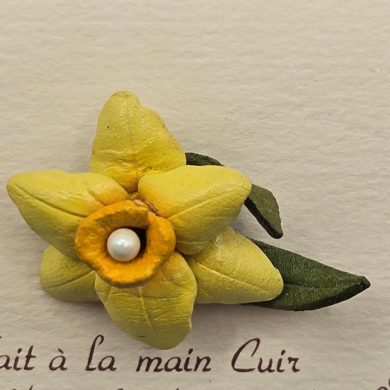 Hinterland Leather Narcissus Flower Pin March Birth Month Yellow Floral 1″