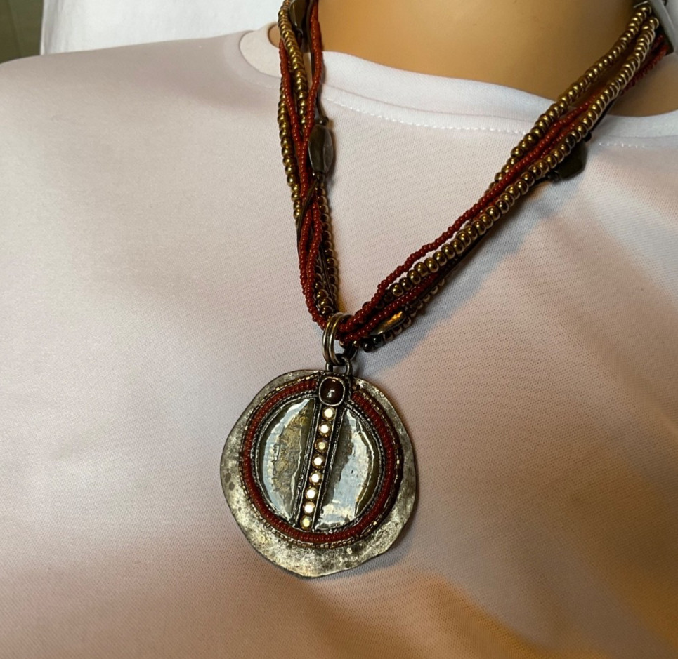 chico necklace layered bohemian style with red and metallic gold detailing