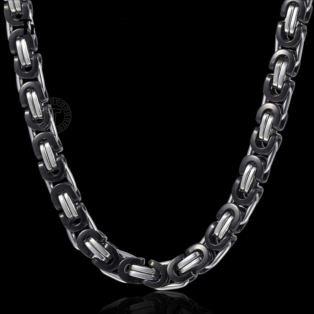 For Men Unisex Chain Black Silver Stainless Steel Flat Byzantine Link Necklaces