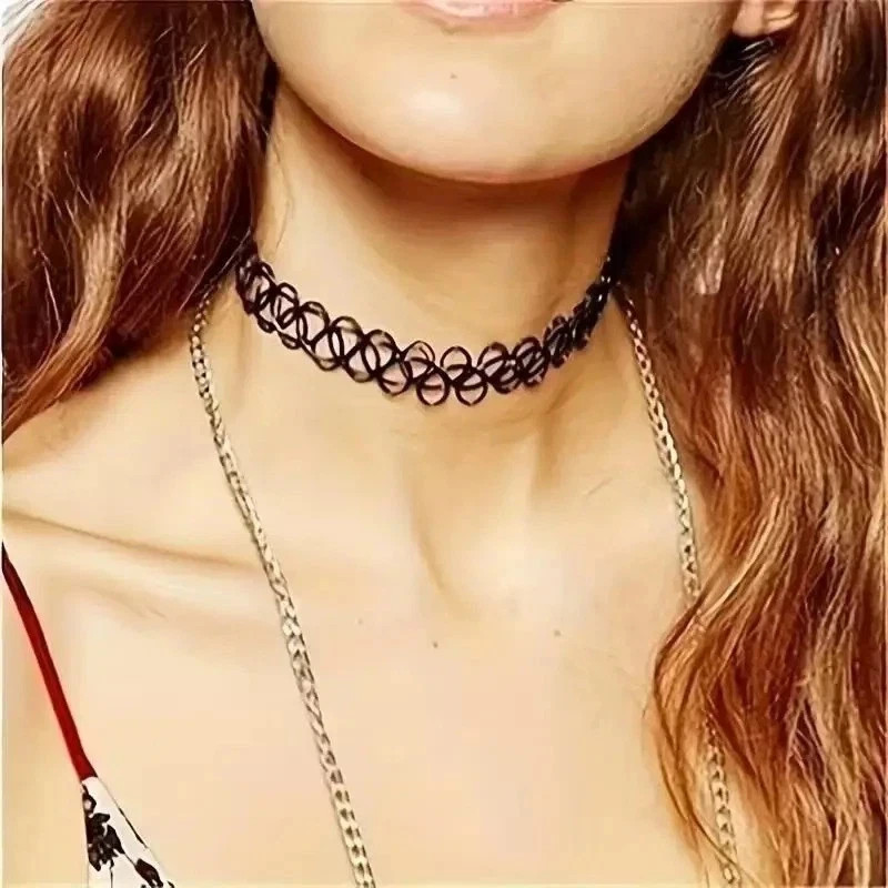 6pc Choker Necklace Set Black Velvet Classic Women Chain Collar Lace Stretchy US