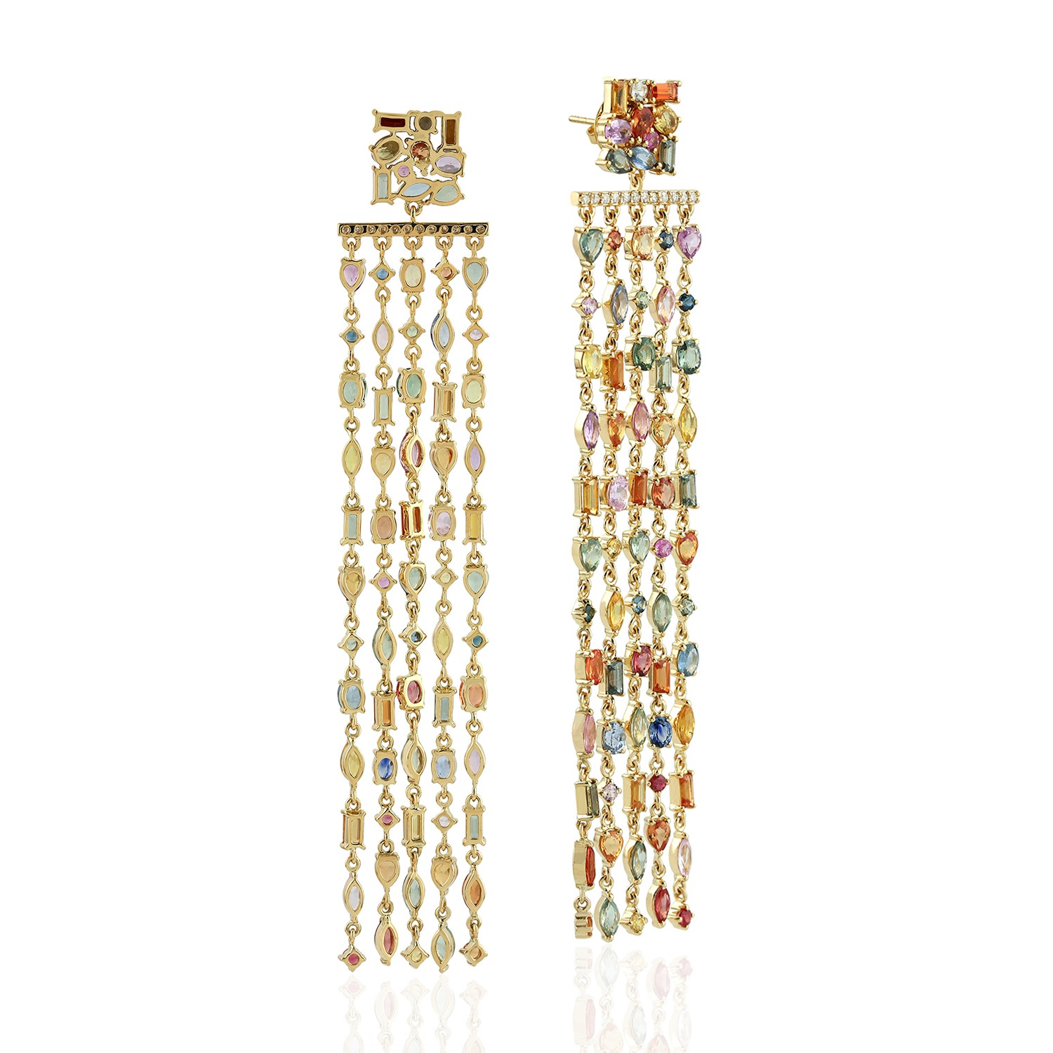 18k Yellow Gold Natural Sapphire Chandelier Earrings Diamond Jewelry For Women