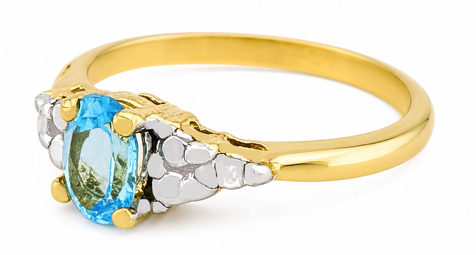 GENUINE 0.62 Cts BLUE TOPAZ & DIAMONDS RING 10K GOLD – Free Appraisal Service