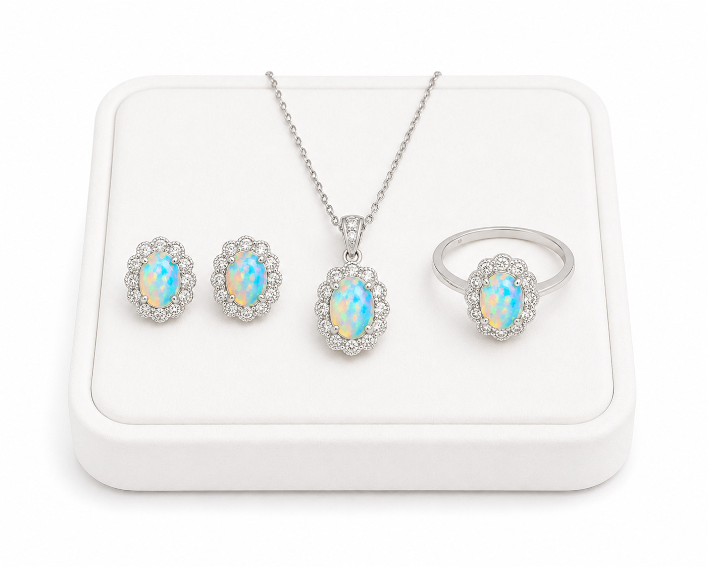 Natural 5x7mm Fire Opal Jewelry Set Ring Stud Earrings Pendant 925 Silver