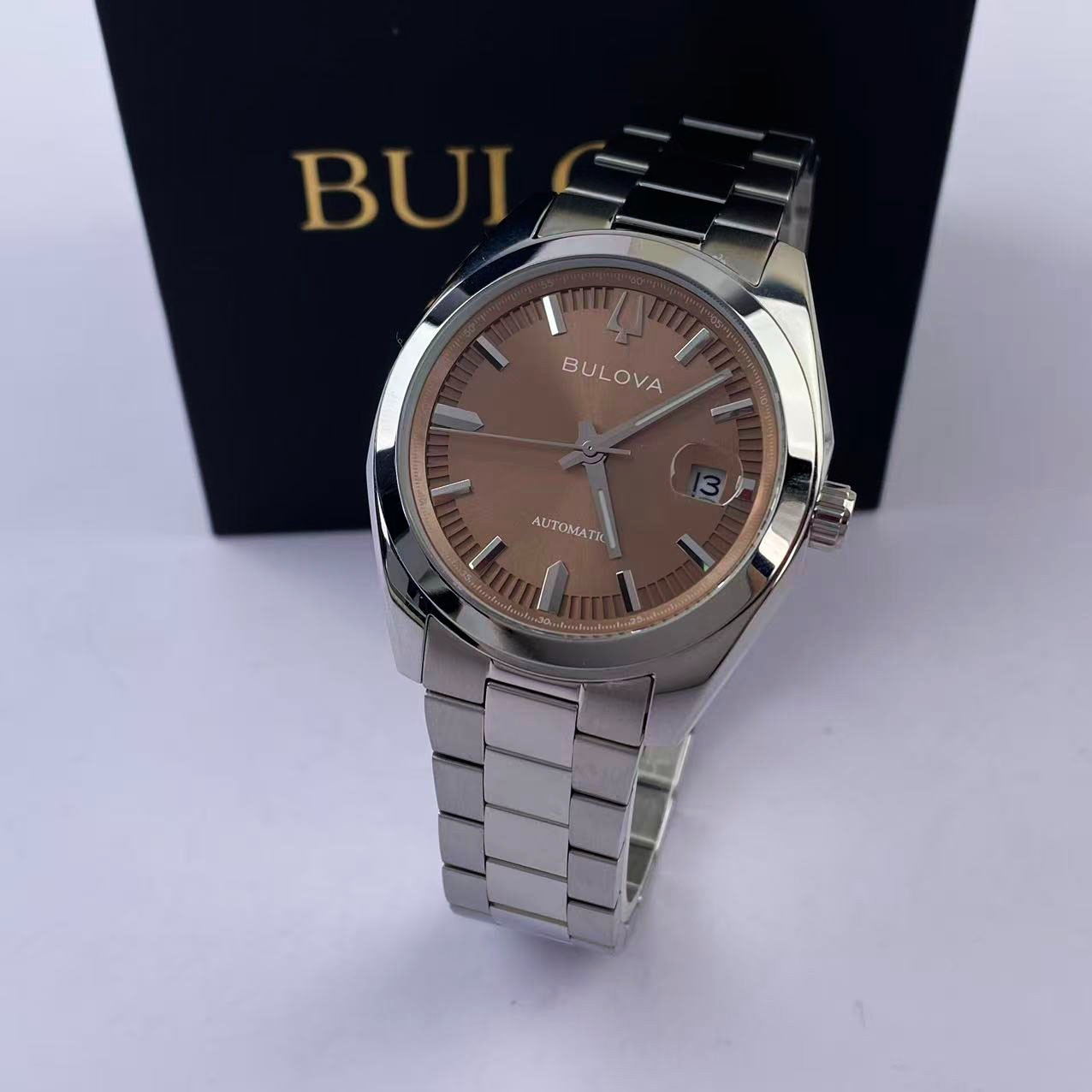 New Bulova Surveyor 96B470 Brown Dial Stainless Steel Men’s Automatic Watch 39mm