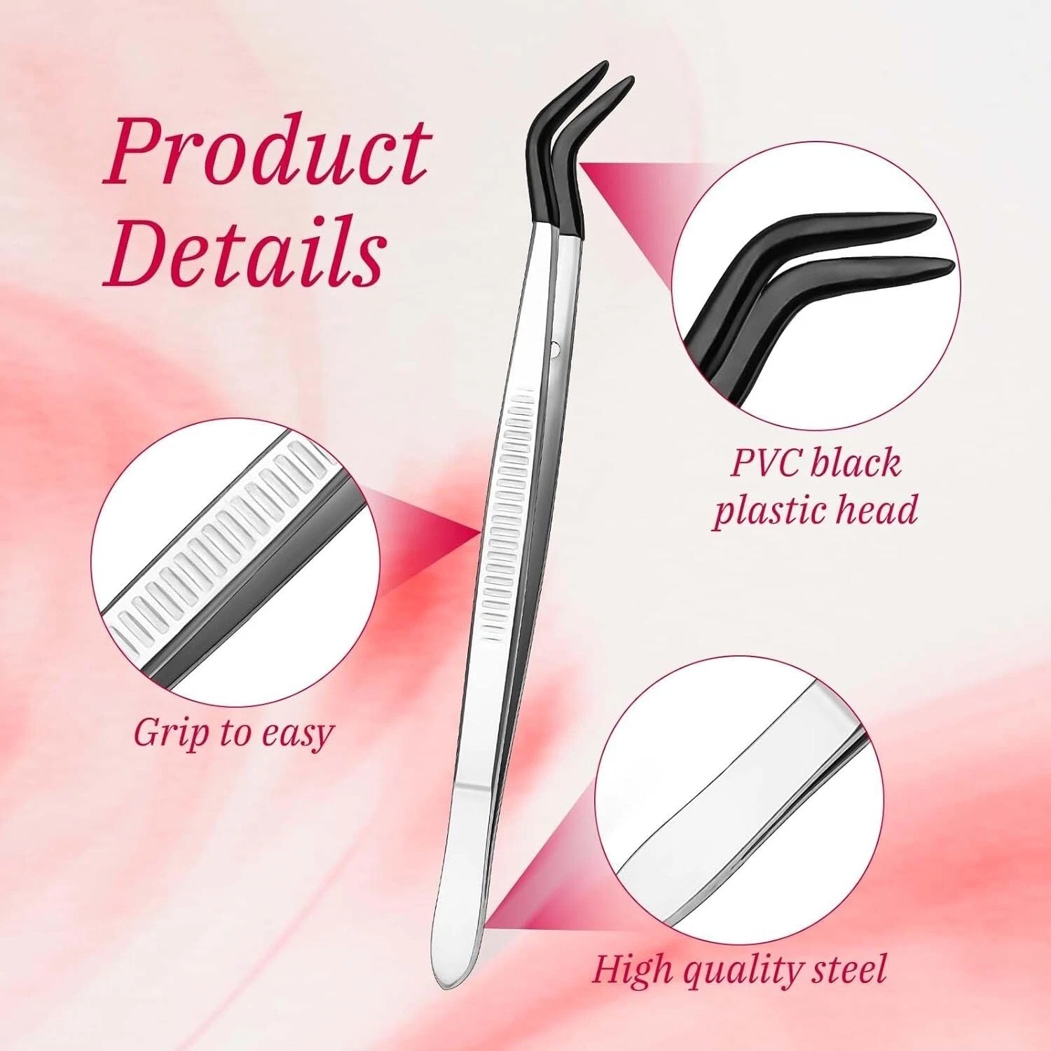 4 Pcs Rubber Tip Tweezers Stainless Steel Precision Tweezers for Crafts Jewelry