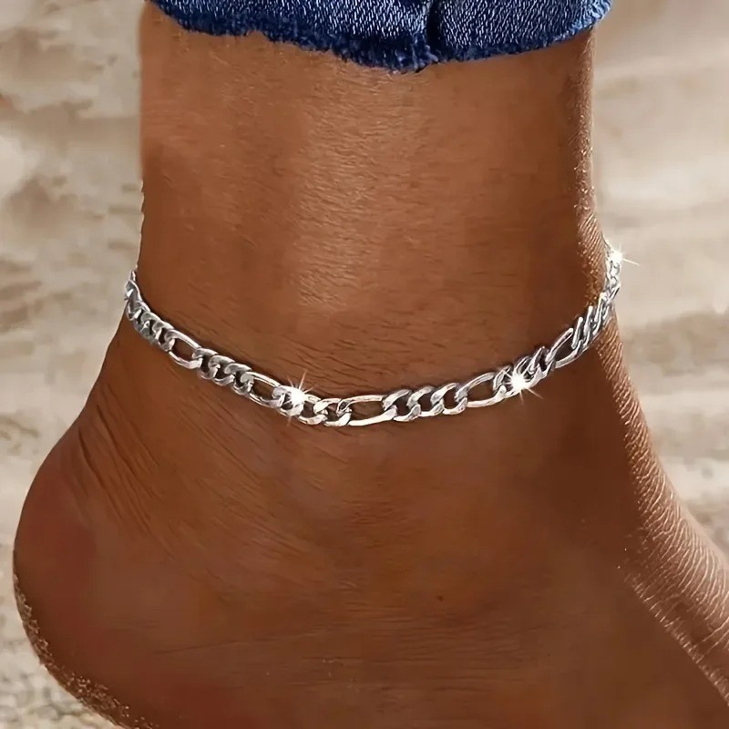 925 Sterling Silver 4MM Chain Bracelet Anklet Women Adjustable Gift