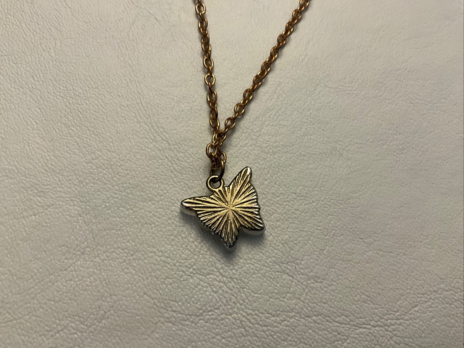 Gold Tone Mother Of Pearl Butterfly Necklace 18 Inch Chain-very Good Condition