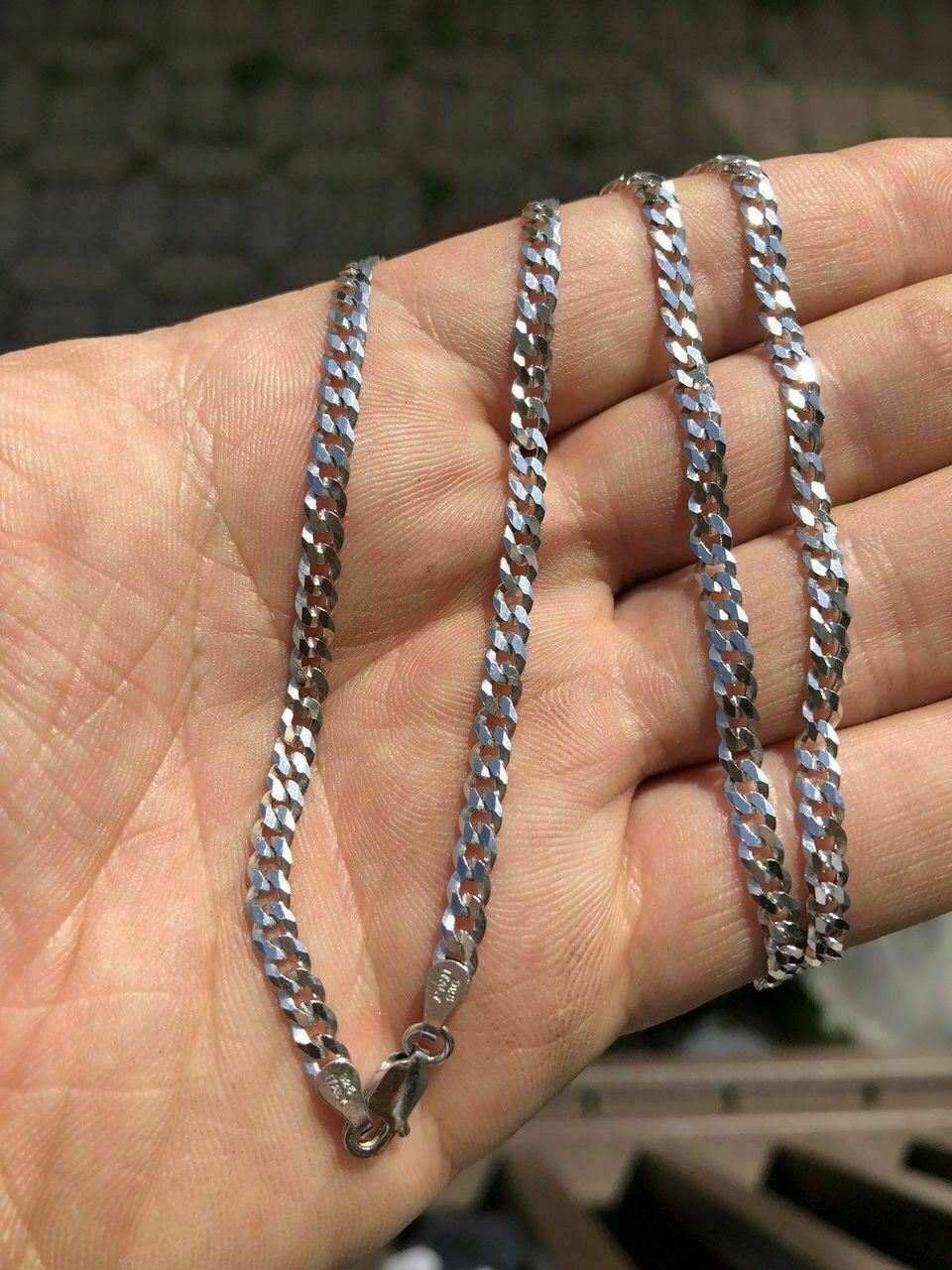 Mens Women’s Flat Cuban Link Chain Solid 925 Sterling Silver 4mm ITALY WHOLESALE