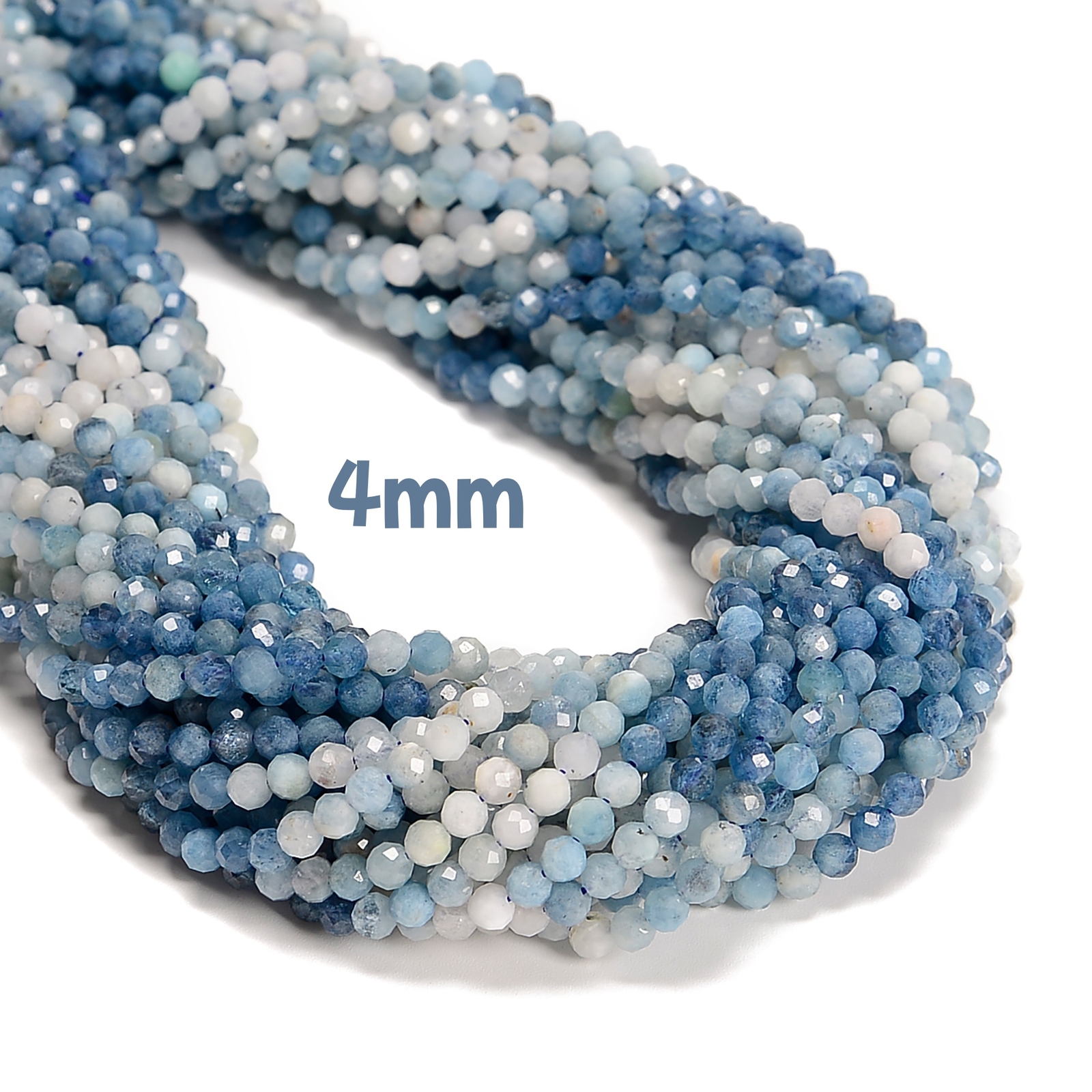 Natural Gradient Aquamarine Faceted Round Beads Size 3mm 4mm 15.5” Strand