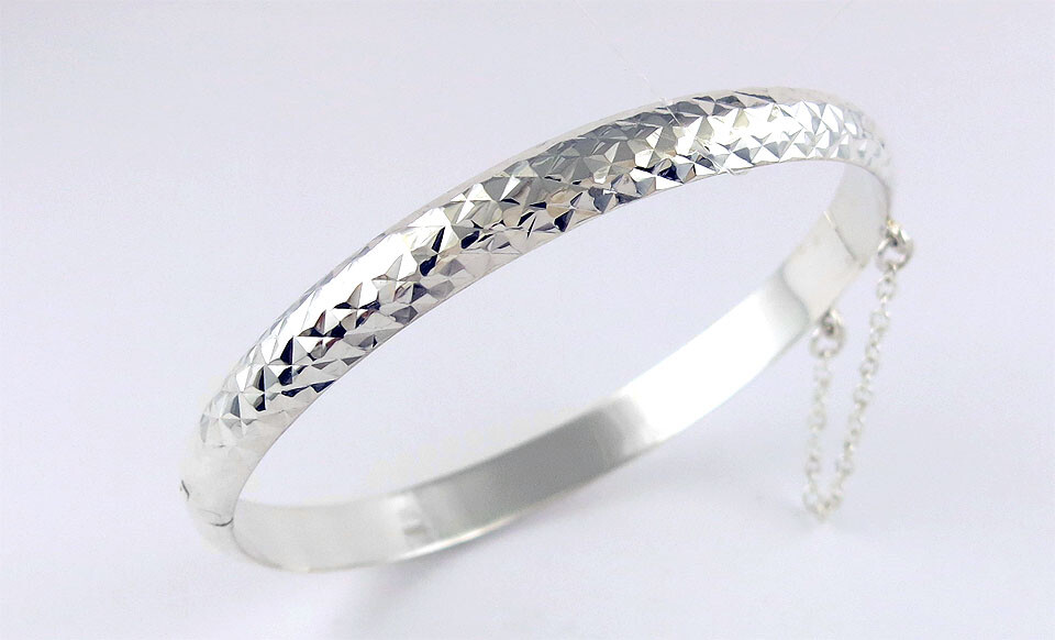 Sterling Silver 925 7MM Diamond- Cut Bangle Bracelet For Women-7″ Inch- 3 Colors