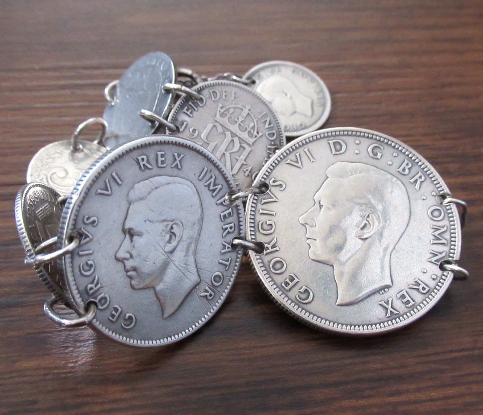 Vintage Great Britain South Africa Columbia Silver Coin Bracelet Half Crown