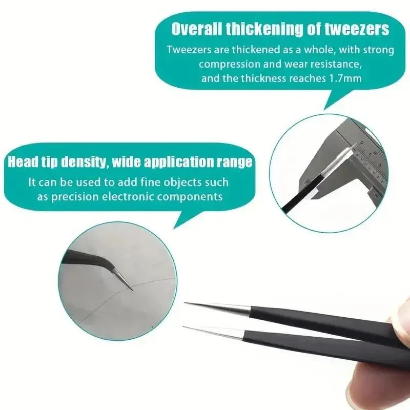 6Pcs ESD Anti-static Tweezers Set Maintenance Repair Stainless Steel Tools Kit